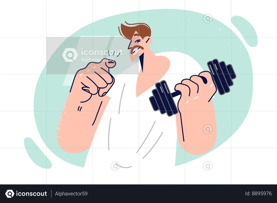 Man holds dumbbell for playing sports  Illustration