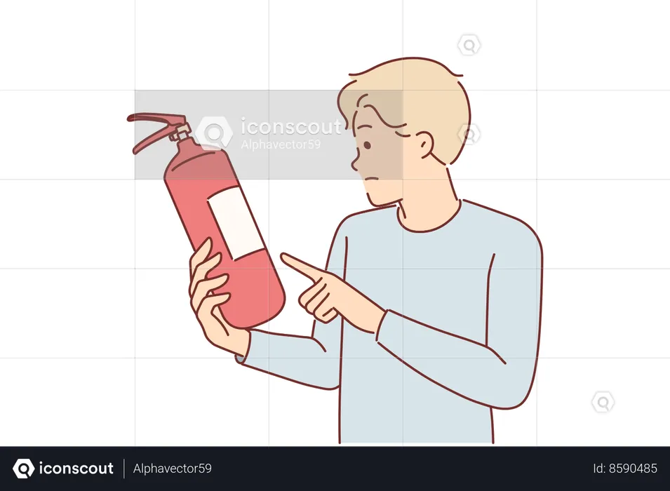 Man holds fire extinguisher  Illustration