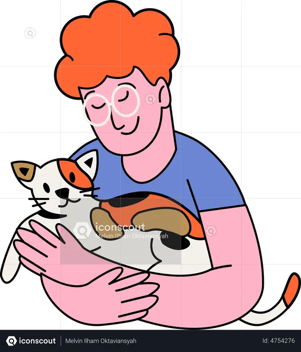 Man Hugging Cat  Illustration