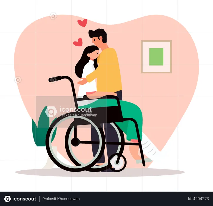 Man hugging handicapped girl  Illustration
