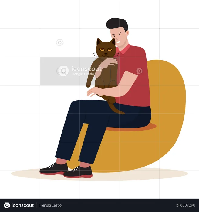 Man hugging her pet cat  Illustration