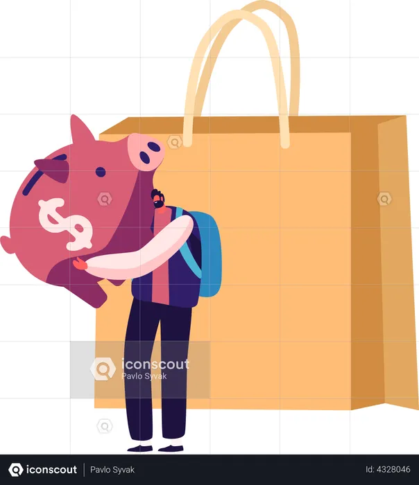 Man Hugging Piggy Bank  Illustration