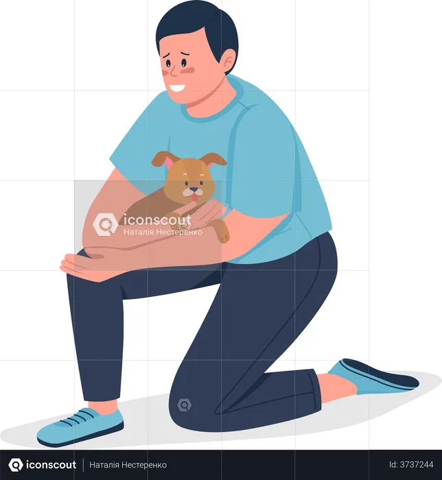 Man hugging puppy  Illustration