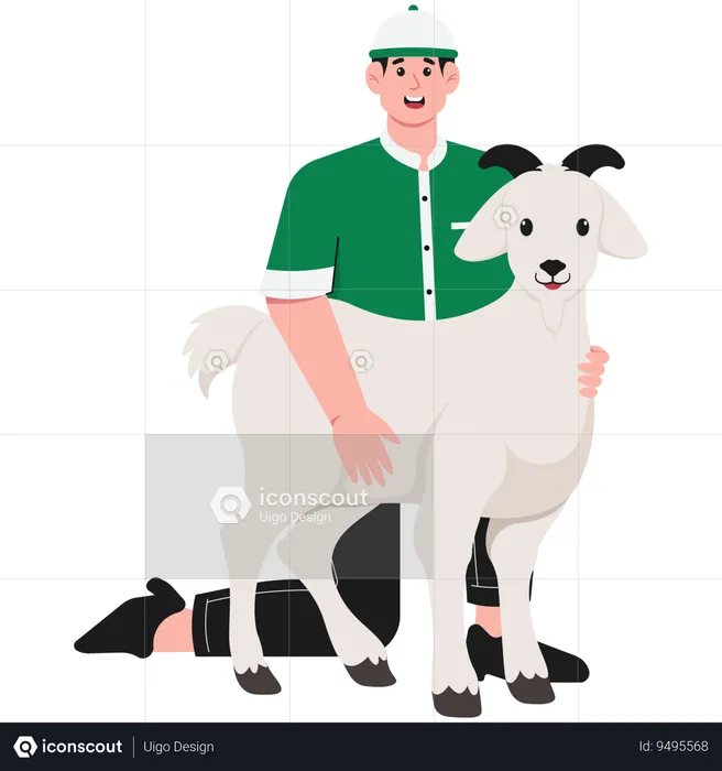 Man Hugging Sacrificial Animal  Illustration