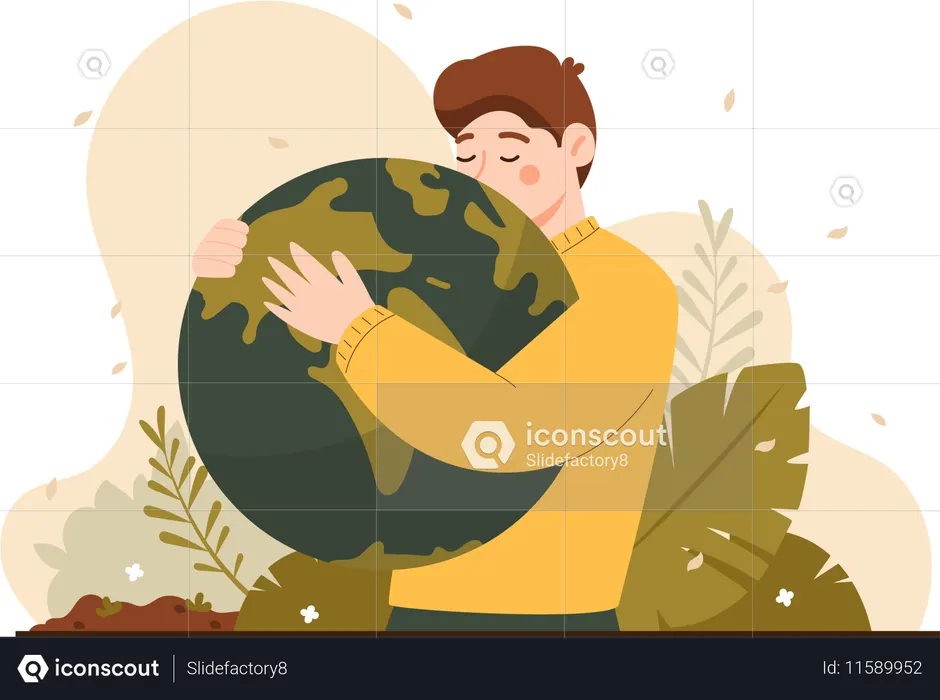 Man Hugging The Earth  Illustration