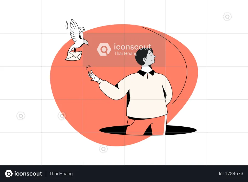 Man ignore pigeon letter  Illustration