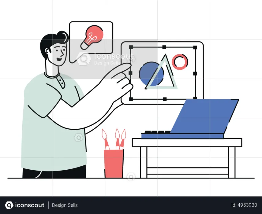 Man illustrator working on laptop  Illustration