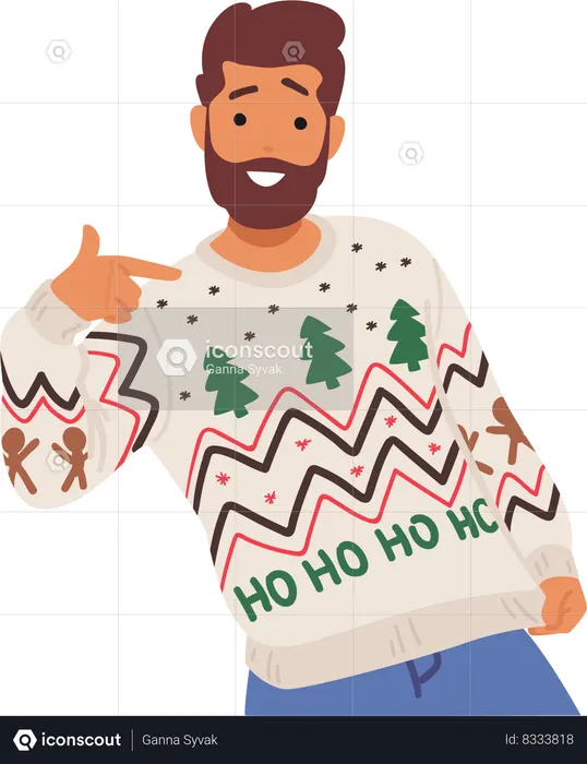 Man In A Cozy Christmas Sweater With Festive Patterns  Illustration