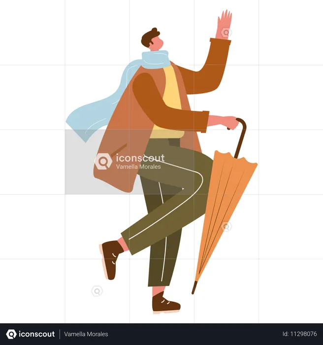 Man In Autumn Clothe and holding umbrella  Illustration