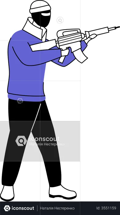 Man in balaclava mask with gun  Illustration