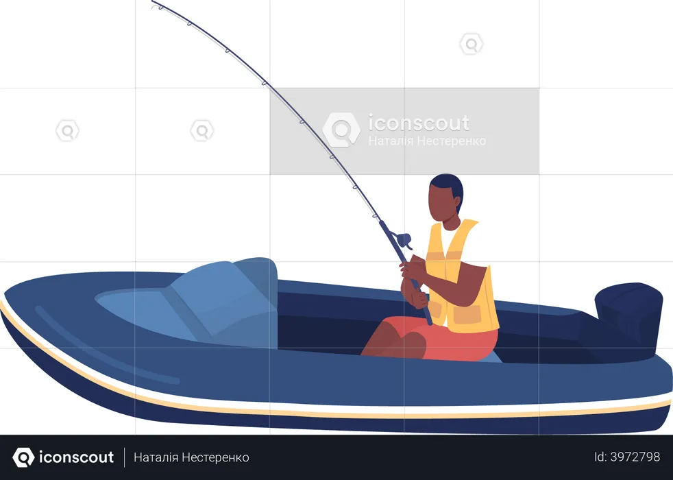 Man in boat fishing  Illustration