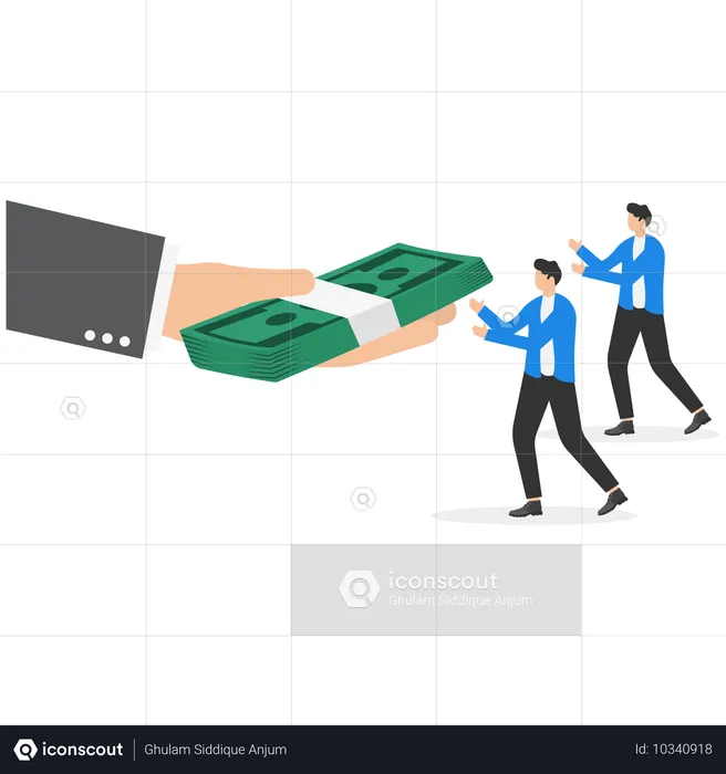 Man In Business Clothes Are Holding A Wad Of Money Over A Mans Hand  Illustration