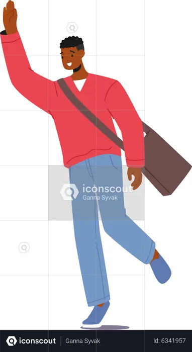 Man in casual clothes wave hand  Illustration