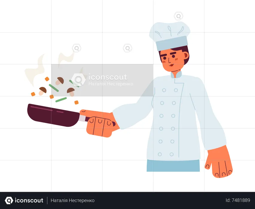 Man in chef hat with pan  Illustration