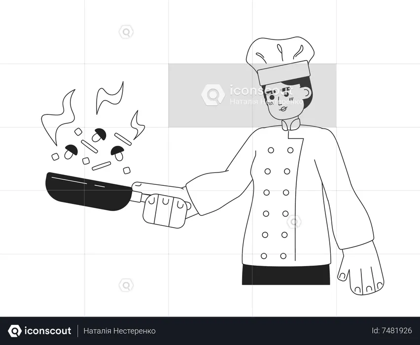 Man in chef hat with pan  Illustration