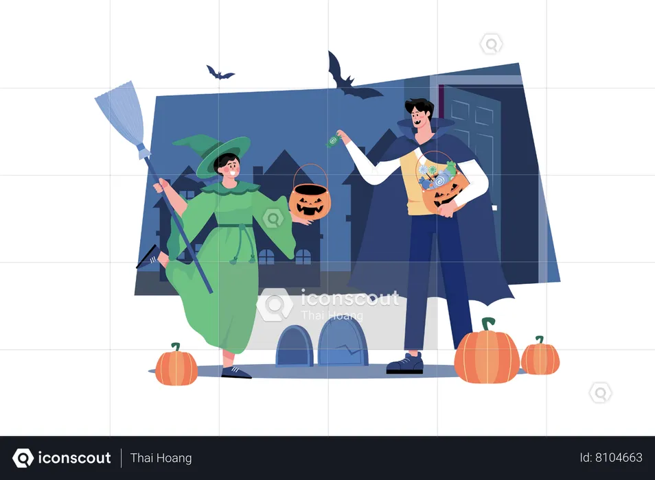 Man In Costume Giving Candy  Illustration