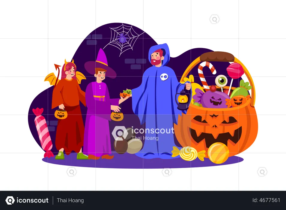 Man In Costume Giving Candy  Illustration