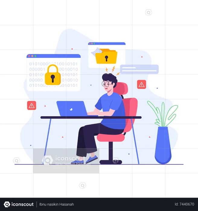 Man in despair because of encrypted data  Illustration