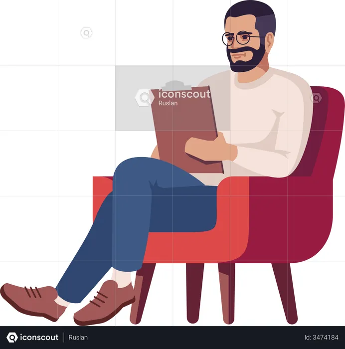 Man in glasses holding clipboard  Illustration