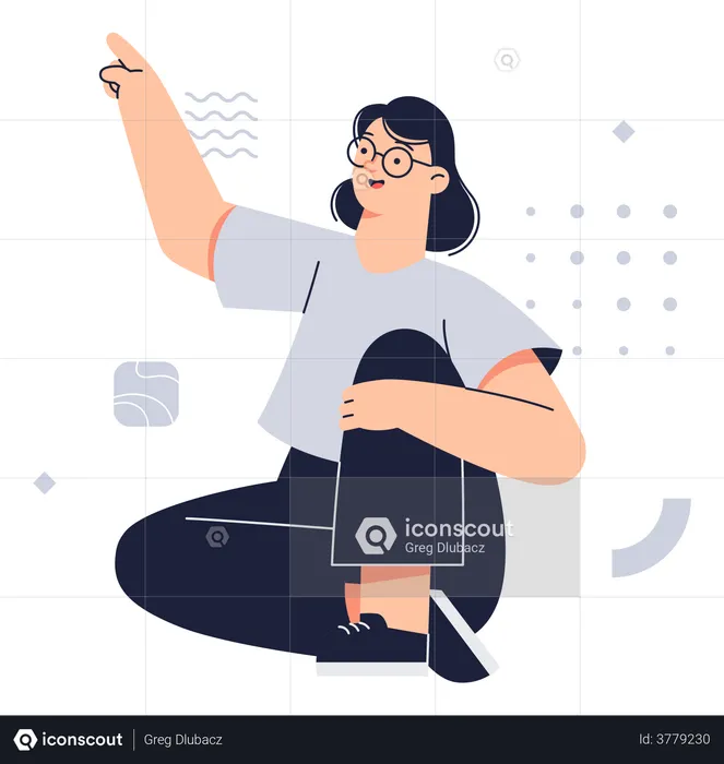 Man In Glasses Pointing Finger At Something  Illustration