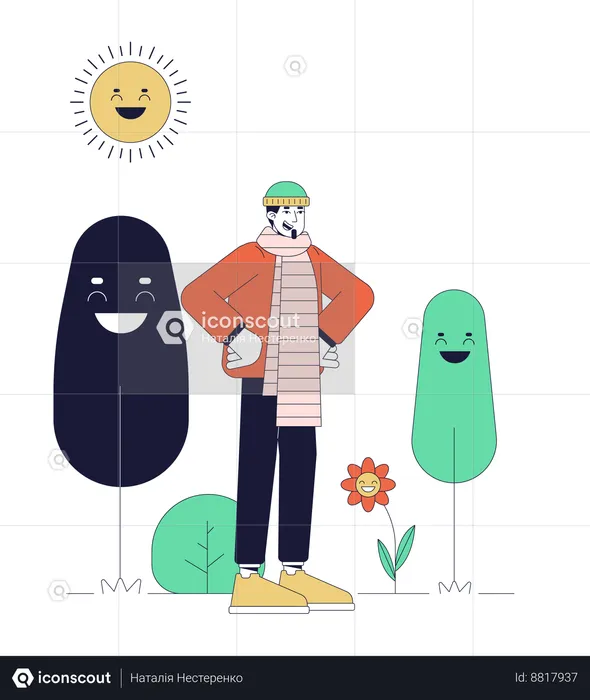 Man in Good mood on winter sunny day  Illustration