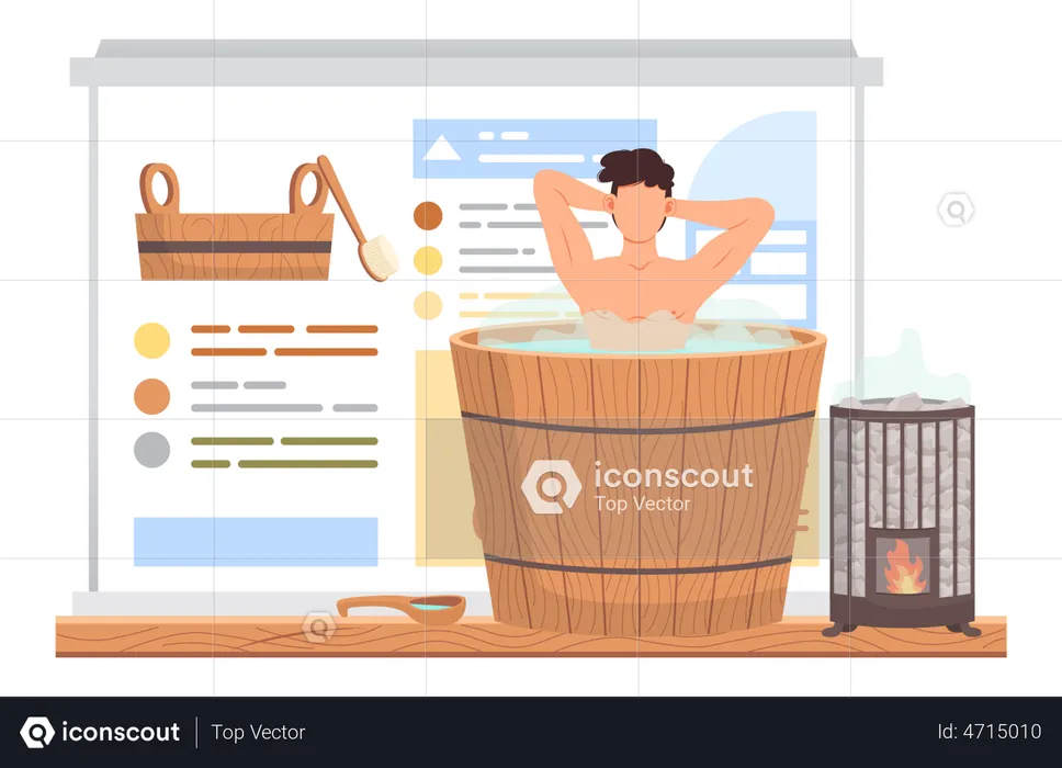 Man in hot bathtub  Illustration