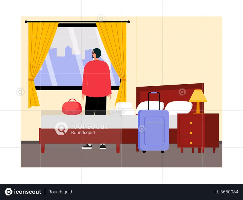 Man in hotel room  Illustration
