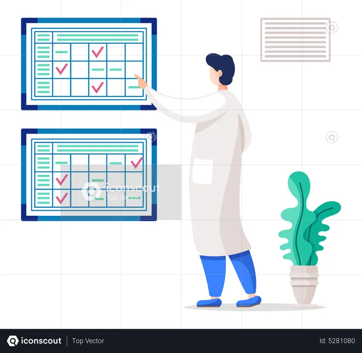 Man in lab coat checking results  Illustration