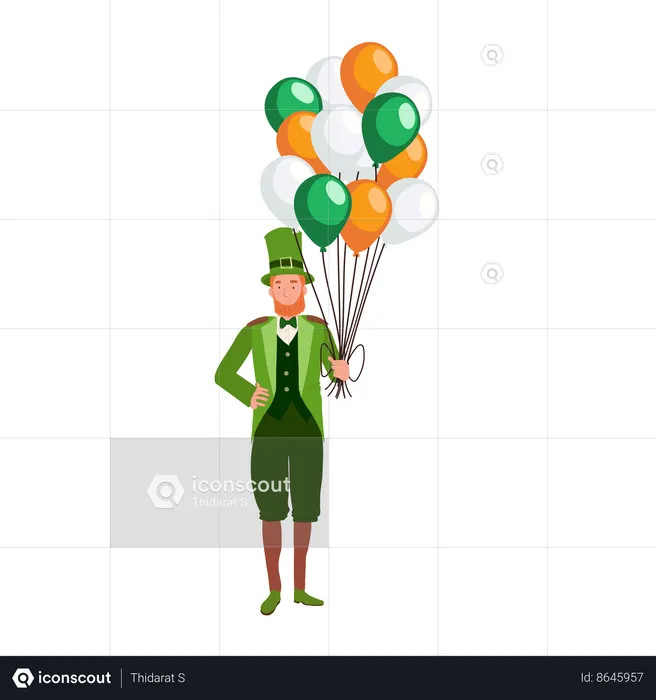 Man in Leprechaun Costume with Festive Balloons  Illustration