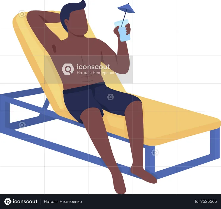 Man in lounger drinks cocktail  Illustration