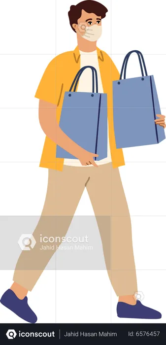 Man in mask holding bag  Illustration