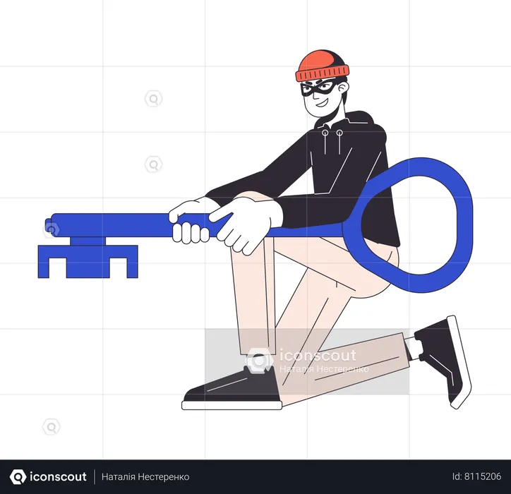 Man in mask holding key  Illustration