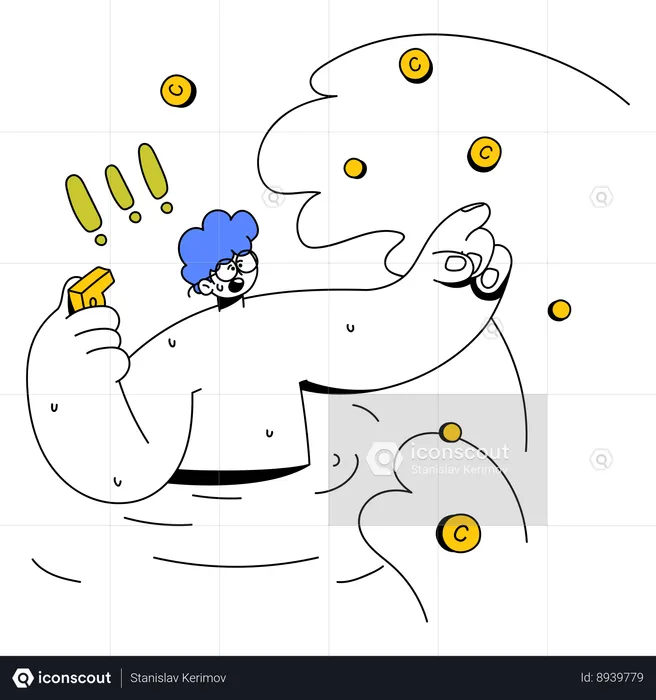 Man In Pool Catching Coins  Illustration