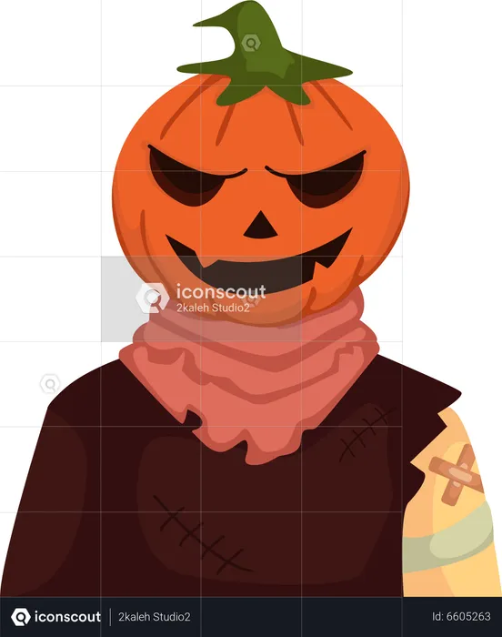 Man In Pumpkin Costume  Illustration