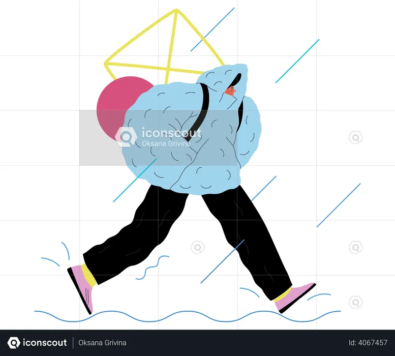 Man in raincoat walking  Illustration