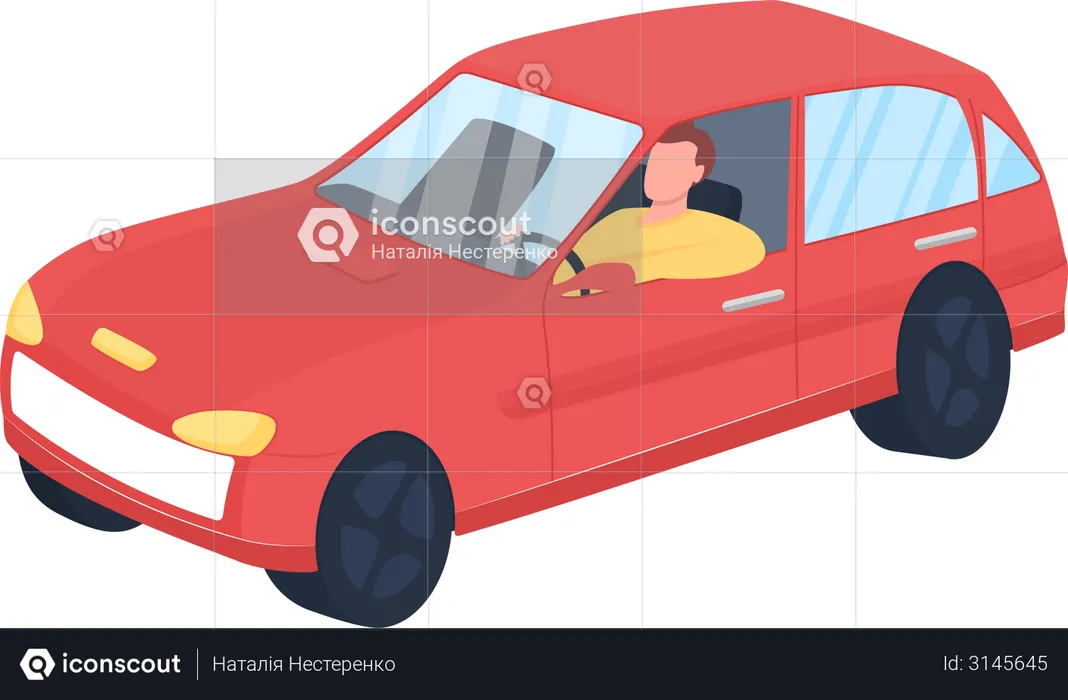 Man in red car  Illustration
