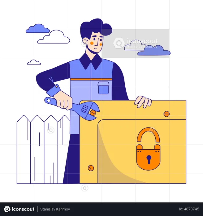 Man in setting up security services  Illustration