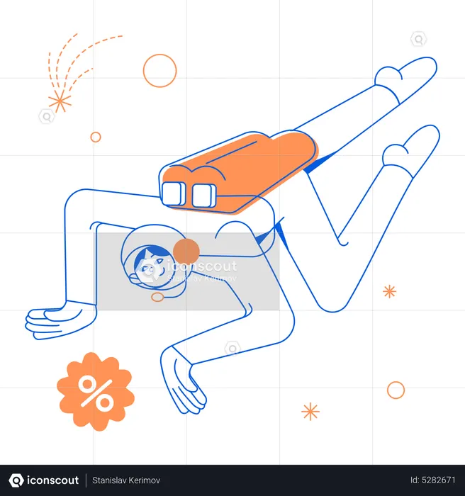 Man in spacesuit catching discount offer  Illustration