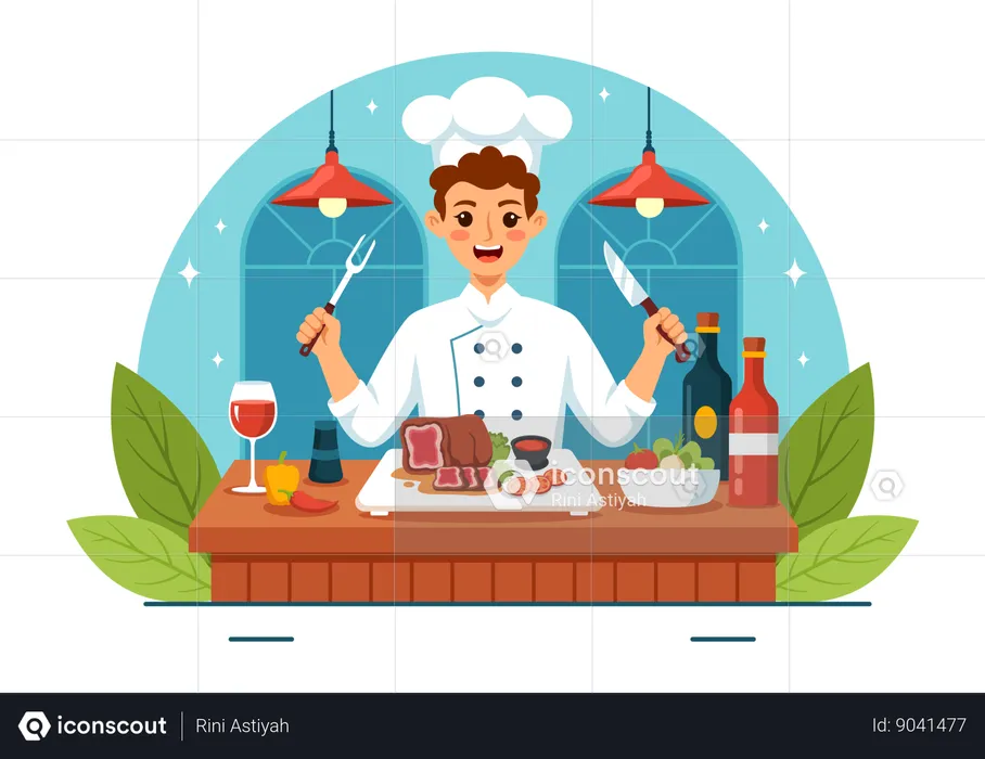 Man in Steakhouse  Illustration