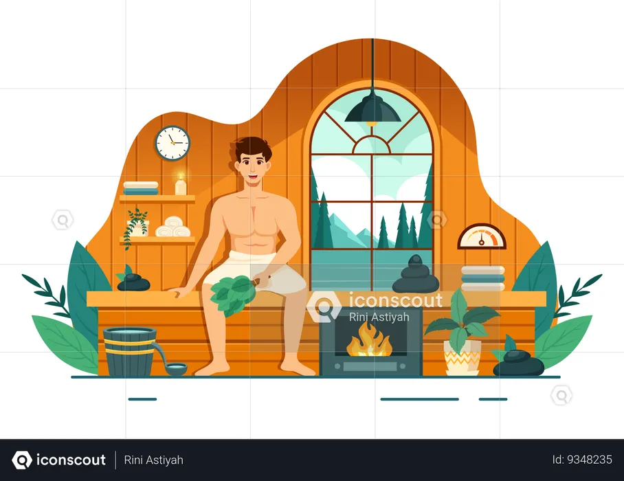 Man In Steam Room  Illustration