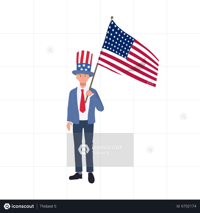 Man in suit celebrating Fourth of July  Illustration