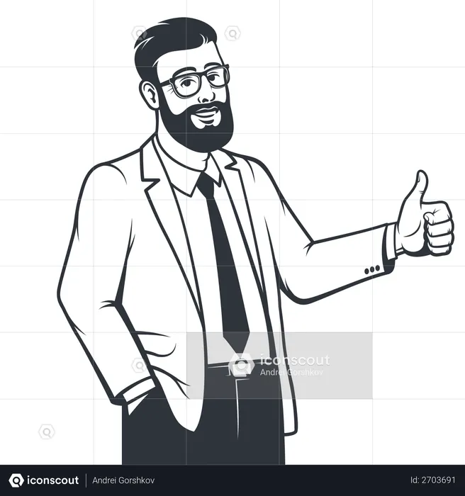 Man in suit showing both thumbs up  Illustration