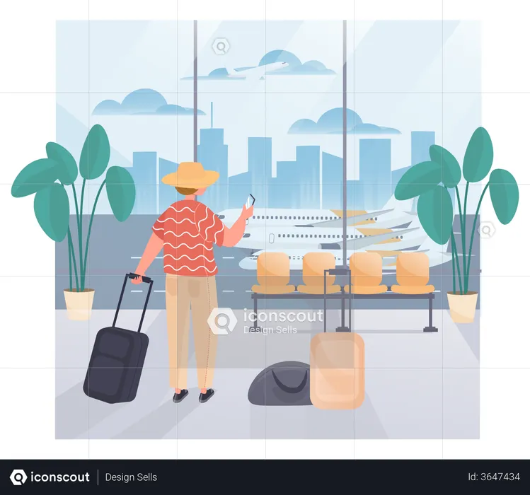 Man In The Airport With Luggage  Illustration