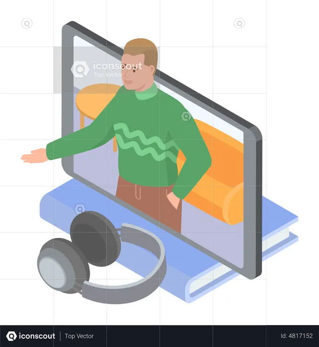 Man in video conference in computer  Illustration