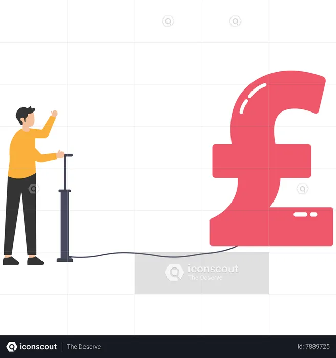 Man inflates the British pound  Illustration