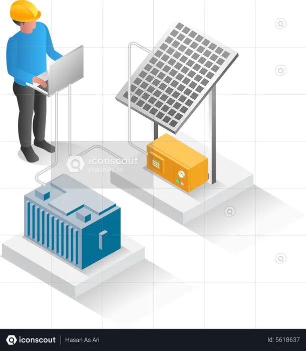 Man installing solar grid  Illustration