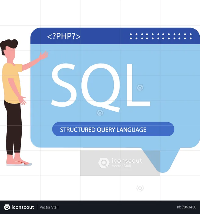 Man installing Structured Query Language app  Illustration