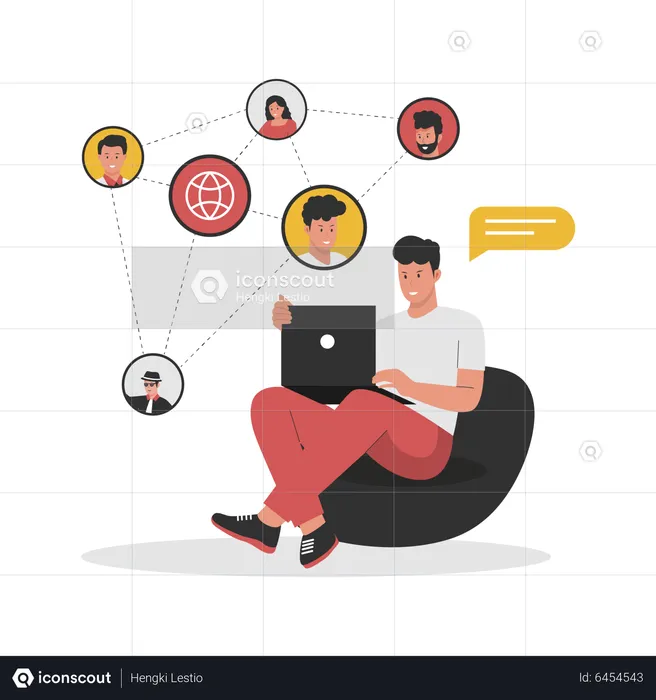 Man interacting with people on social media  Illustration
