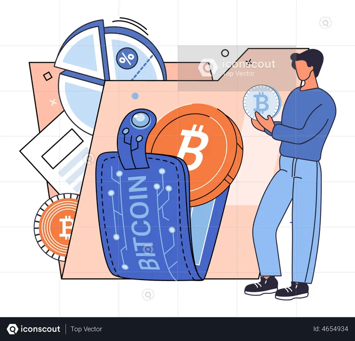 Man investing in bitcoin  Illustration
