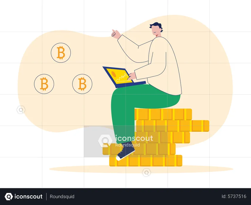 Man investing in Bitcoin  Illustration